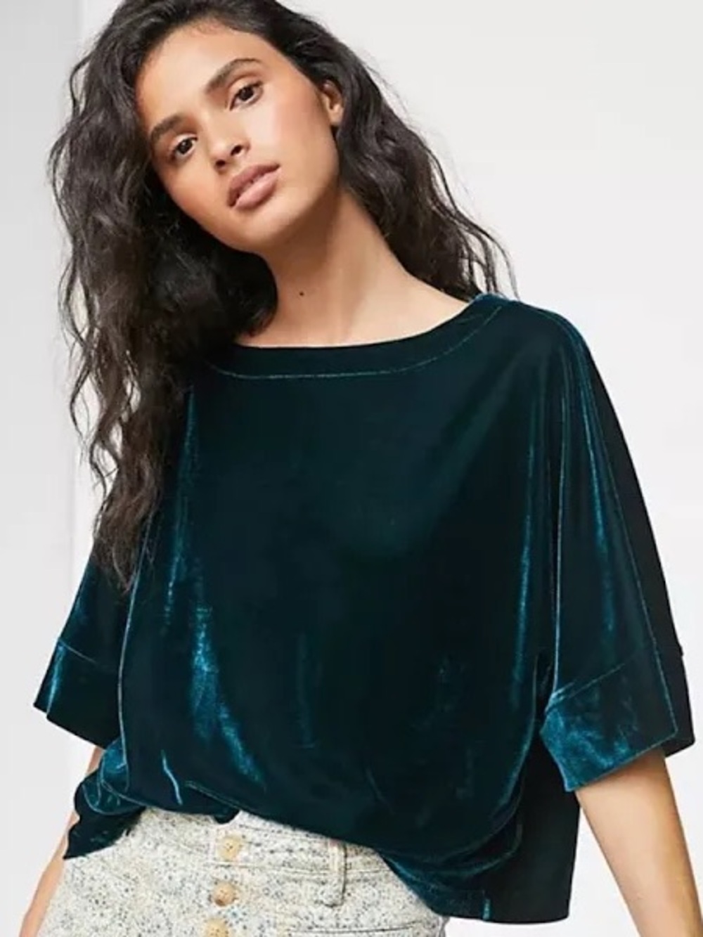 Cupcake & Cashmere Velvet Boxy Green Top